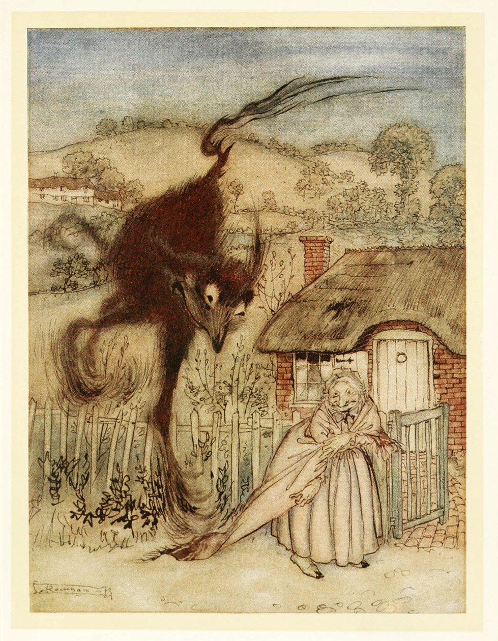 好！她笑了，我很幸运！，来自English Fairy Tales，pub。 1922年 作者 亚瑟·拉克汉姆（Arthur Rackham）