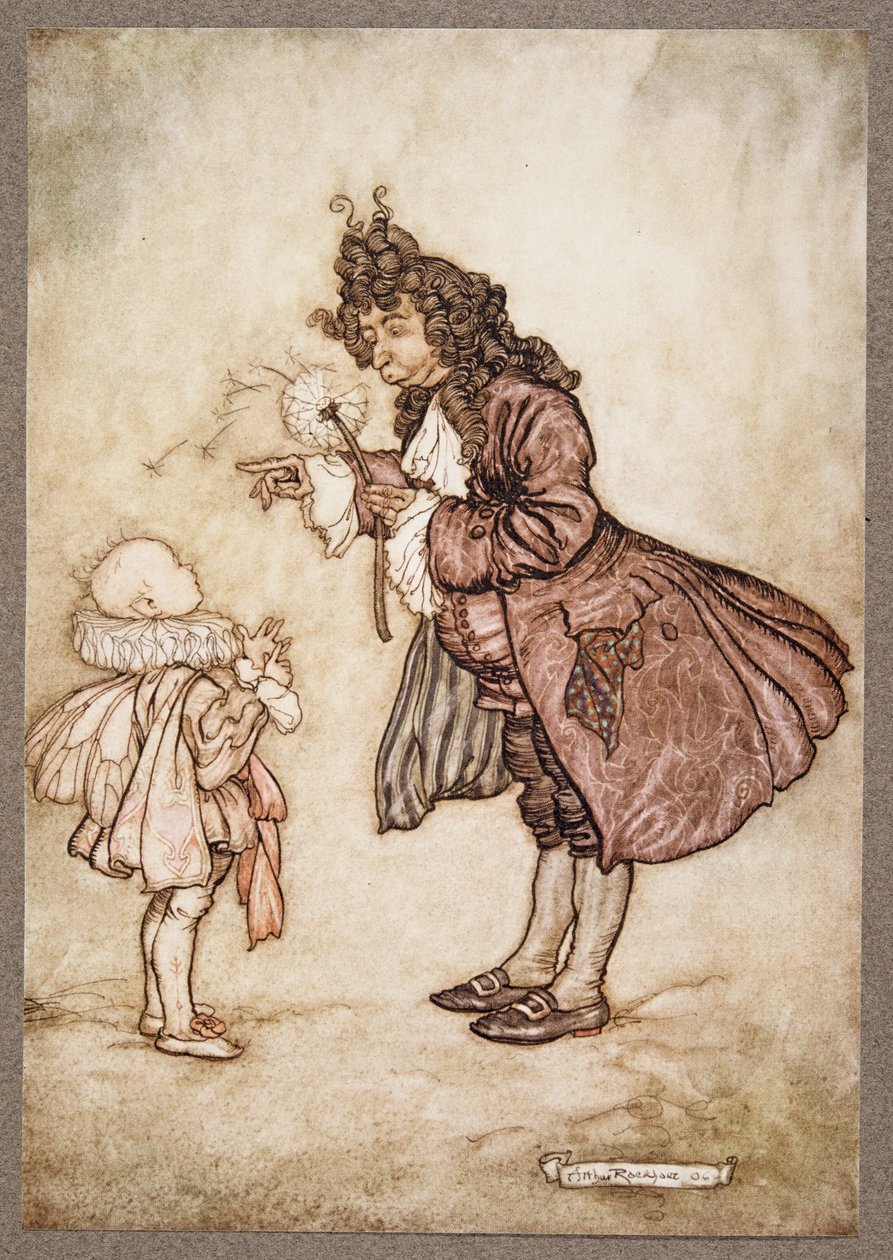 当女王陛下想知道时间的时候，来自JM Barrie（1860  -  1937）的肯辛顿花园的Peter Pan，酒吧。 1906年 作者 亚瑟·拉克汉姆（Arthur Rackham）