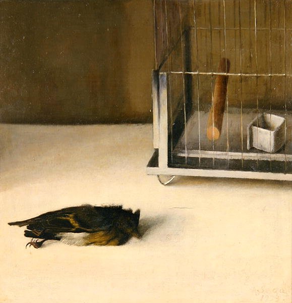 柏林（笼子前的死鸟）1933年（油画板）。 作者 阿瑟西格尔