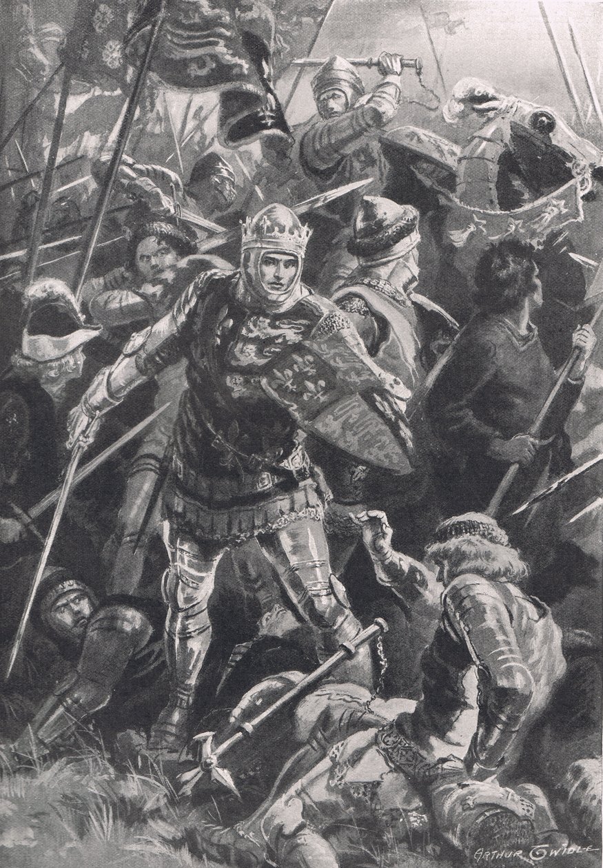 1415年10月25日，亨利五世和阿金库尔战役中的Duc D&39;Alencon，“英国陆地和海上战役”的插图，由卡塞尔出版，伦敦，c.1910 作者 亚瑟·特威德