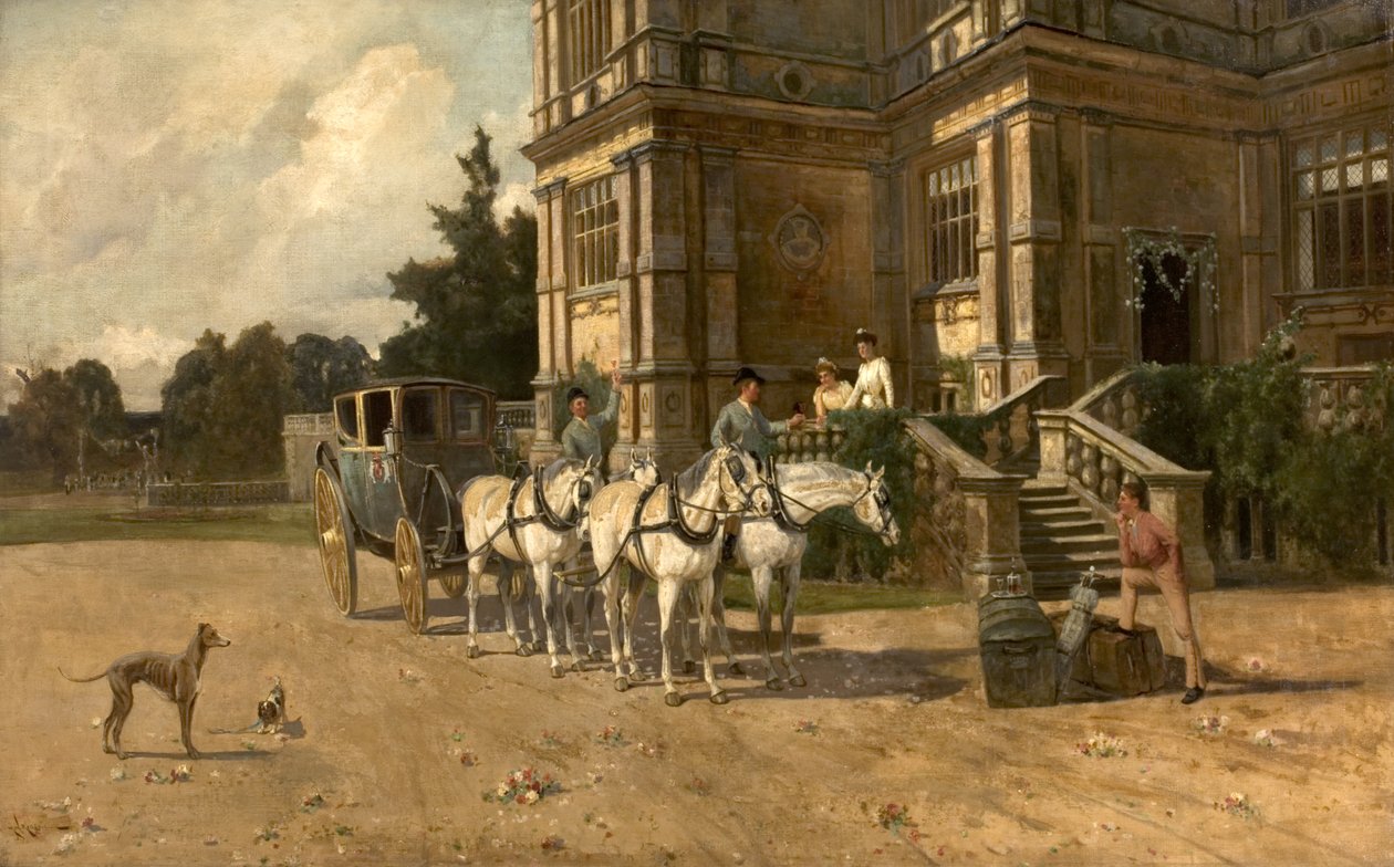 Wollaton霍尔正面图，诺丁汉与马和马车，c.1880-1906 作者 亚瑟·沃克·雷德盖特