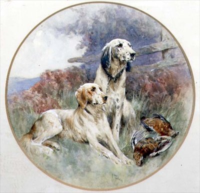 一对塞特犬守护着一群松鸡 作者 亚瑟·沃德尔