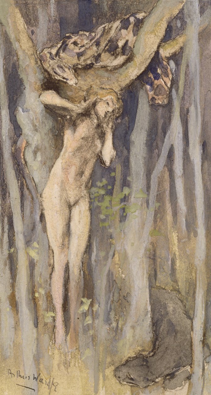 Hamadraid - 树之魂，约 1890 年（纸上粉彩、铅笔和水彩画） 作者 亚瑟·沃德尔