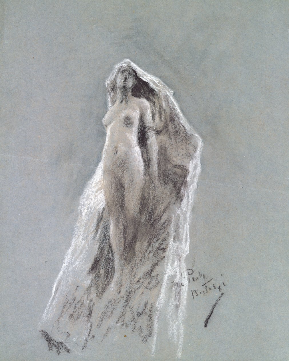 山顶之魂，约 1890 年（蓝色纸张上的粉彩画） 作者 亚瑟·沃德尔
