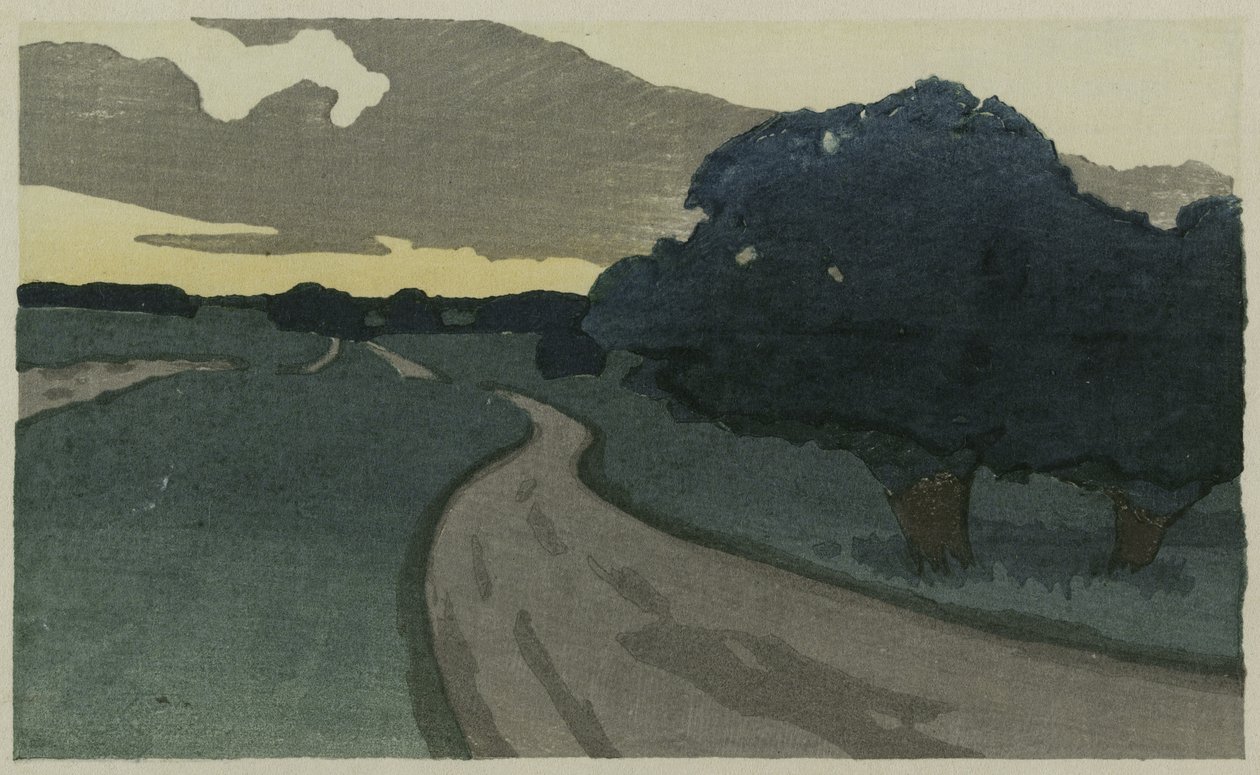 The Long Road，Argilla Road，Ipswich，1898（彩色木刻） 作者 亚瑟·韦斯利·道