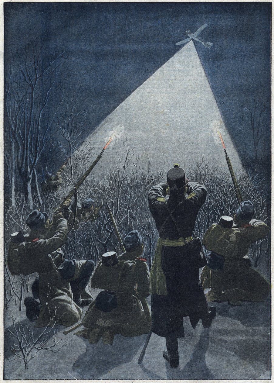 1913:在加利西亚边境，奥地利人向俄罗斯侦察机开火（高射炮）。 作者 艺术家未知