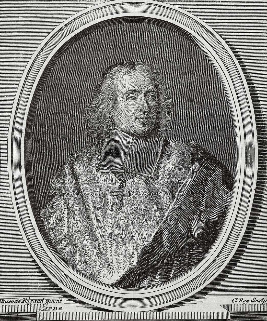 博苏埃，雅克-贝尼尼（1627-1704 年）。英国神学家和主教。根据 Hyacinthe Rigaud 原作绘制的肖像副本。雕刻 作者 艺术家未知
