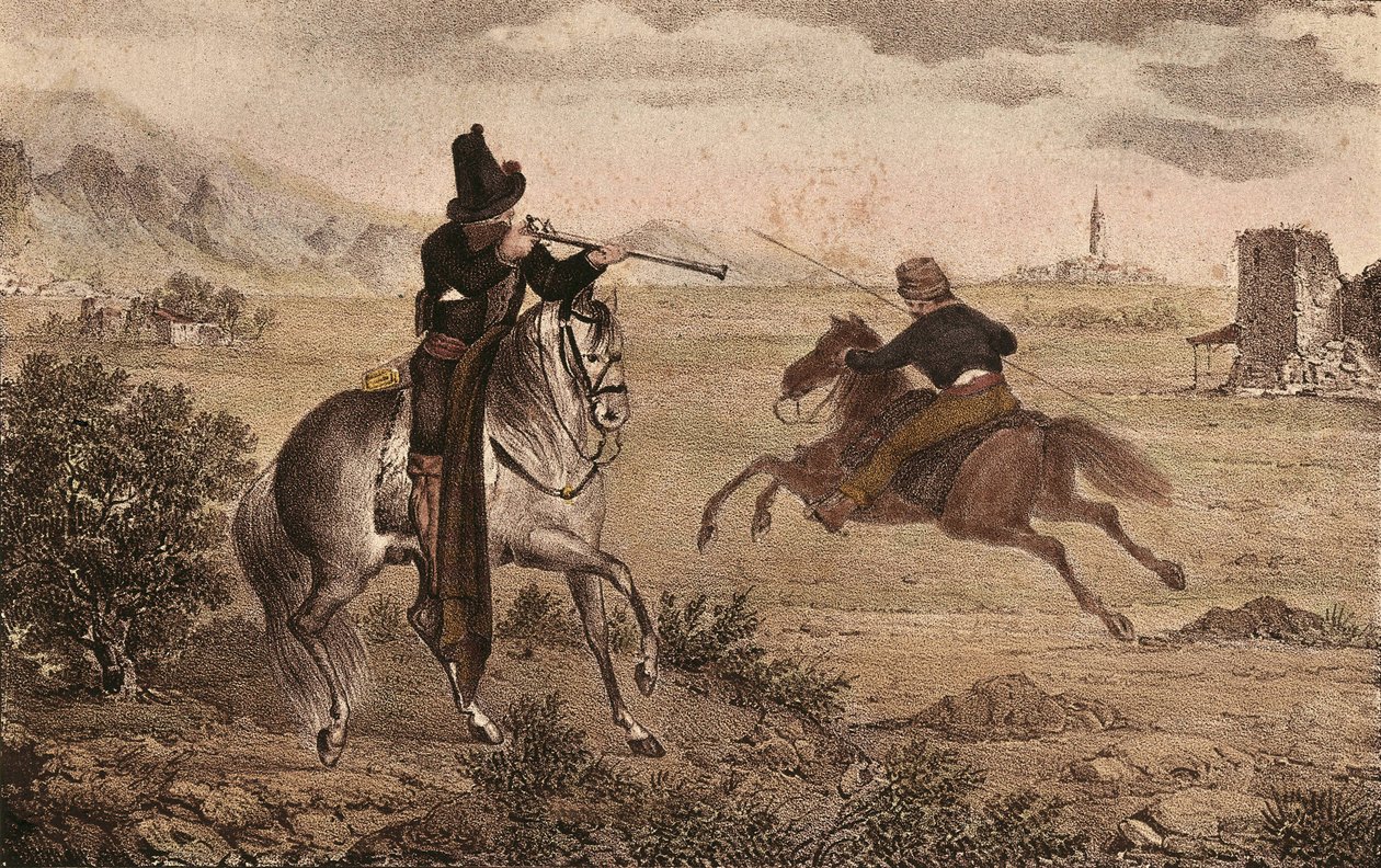 卡布雷拉-伊-格里诺，拉蒙（1806-1877 年）。西班牙卡洛斯军事家。西班牙。卡洛斯战争。熙德的骑兵。图片来自 "Album de tropas carlistas de Aragon"。图片来源："Album de tropas carlistas de Aragon"。私人收藏 作者 艺术家未知