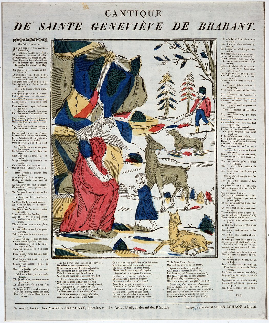 Cantique de saint Geneviève de Brabant - 木刻版画。 作者 艺术家未知