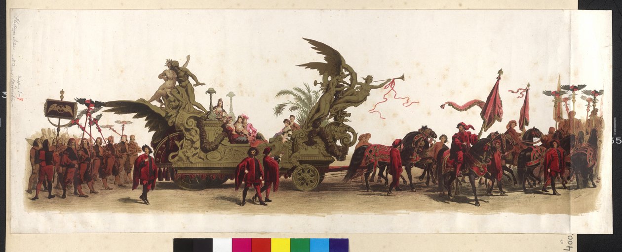 1879 年 4 月 27 日维也纳 Makart-Festzug（弗朗茨-约瑟夫和伊丽莎白银婚纪念游行）的马车。1879 年 4 月 27 日，维也纳 作者 艺术家未知