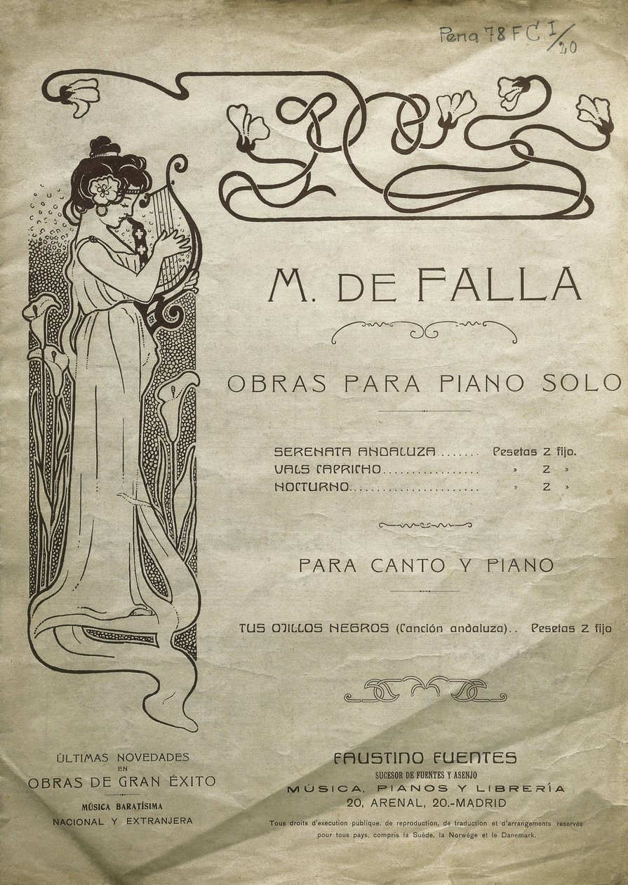 法拉，曼努埃尔-德（1876-1946 年）。西班牙作曲家、钢琴家。作品包括钢琴独奏曲、钢琴与声乐作品。编辑于马德里。 作者 艺术家未知