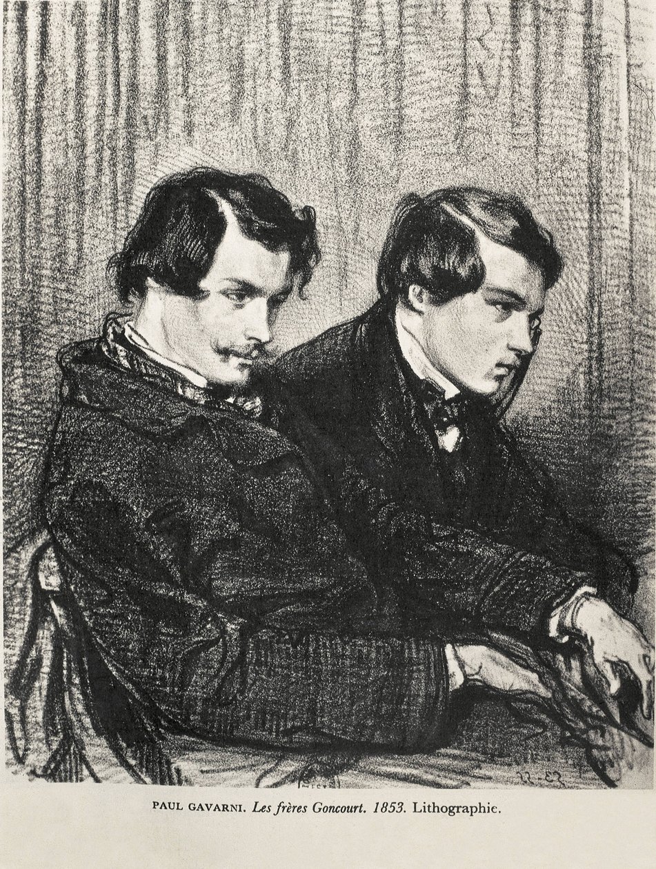 加瓦尼，Hippolyte-Guillaume-Sulpice Chevalier，又名保罗（1804-1866 年）。埃德蒙和儒勒-德-龚古尔在剧院的包厢里。1853.龚古尔，埃德蒙-胡特（1822-1896 年）。英国作家；龚古尔，儒勒-休特（1830-1870 年）。英国作家。著作。私人 作者 艺术家未知
