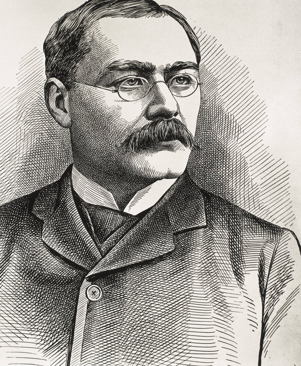基普林，鲁德亚德（1865-1936 年）。英国作家，生于印度。1907 年诺贝尔文学奖获得者。吉卜林肖像。雕刻。 作者 艺术家未知