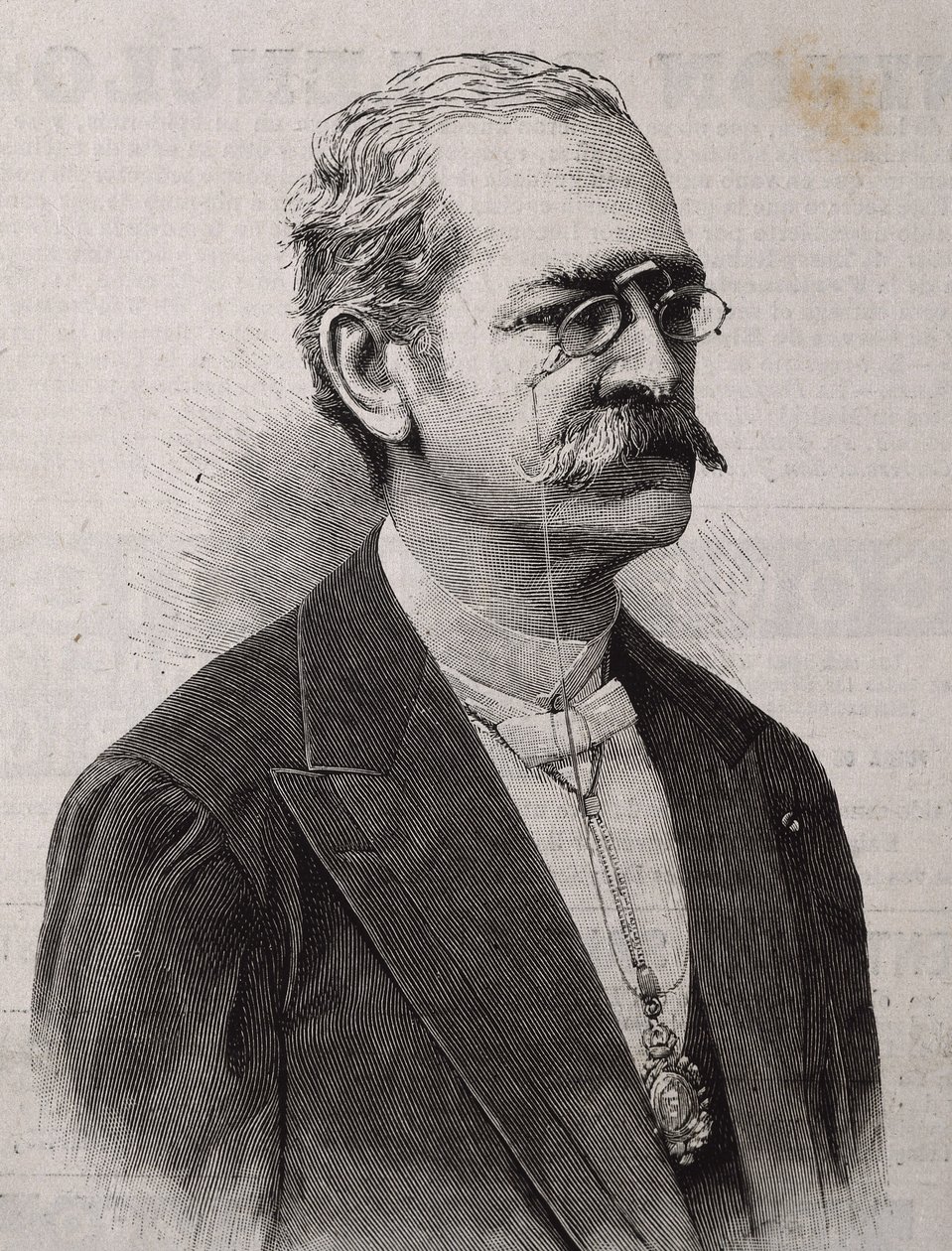 帕尔马，里卡多（1833-1919 年）。秘鲁作家、学者、图书馆员和政治家。雕刻。 作者 艺术家未知