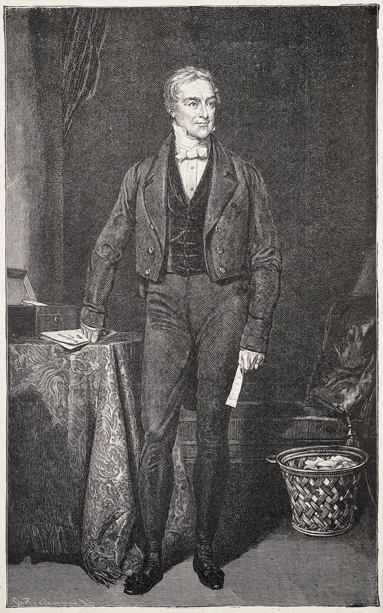 皮尔，罗伯特（1788-1850 年）。英国首相（1834-1835 年和 1841-1846 年）。为拉斐尔-沃德雕刻。雕刻。 作者 艺术家未知