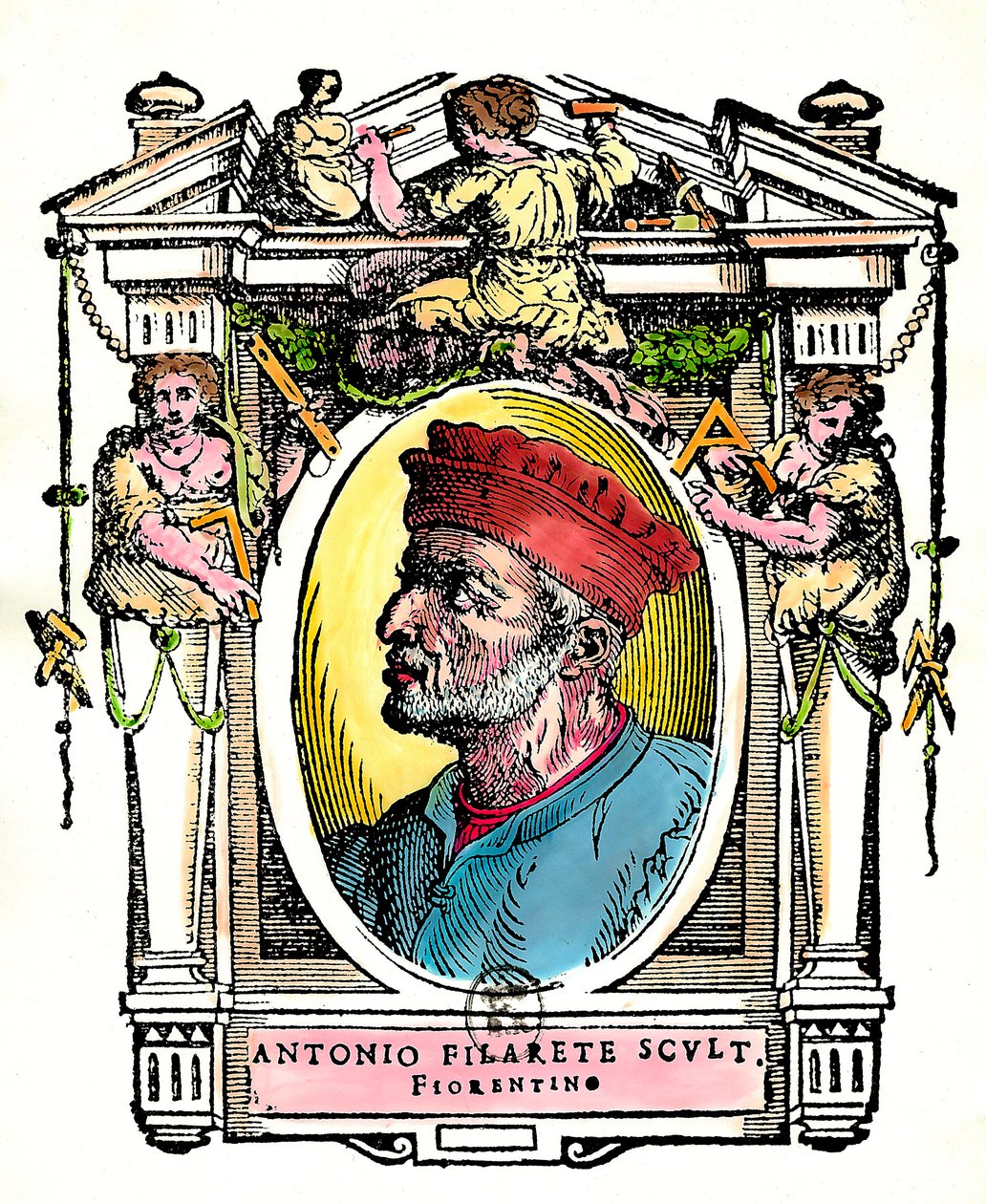 佛罗伦萨雕塑家安东尼奥-菲拉雷特（Antonio di Pietro Averlino 或 Averulino）肖像（雕刻） 作者 艺术家未知