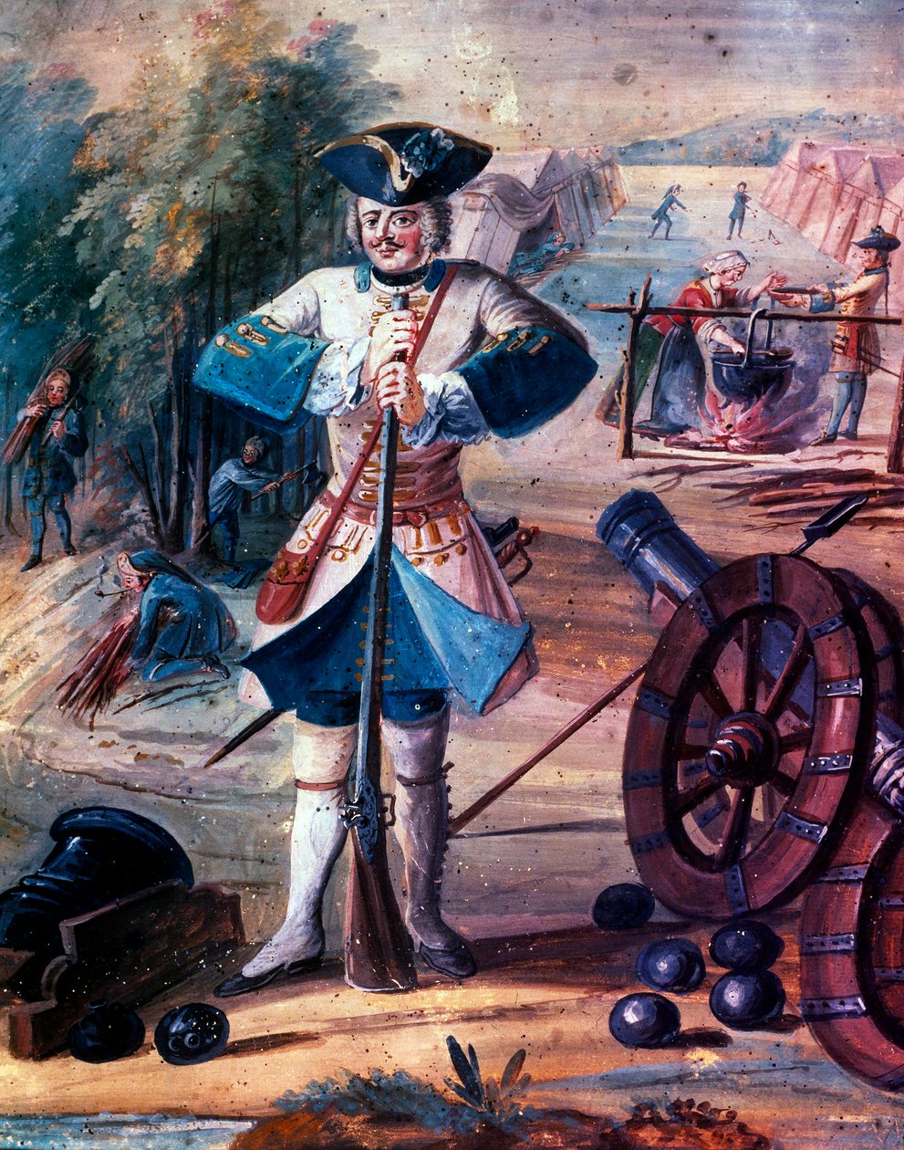 国王路易十五（1723-1774 年）军团步兵掷弹兵形象，约 1740 年，细节，约 1740 年（布面油画） 作者 艺术家未知