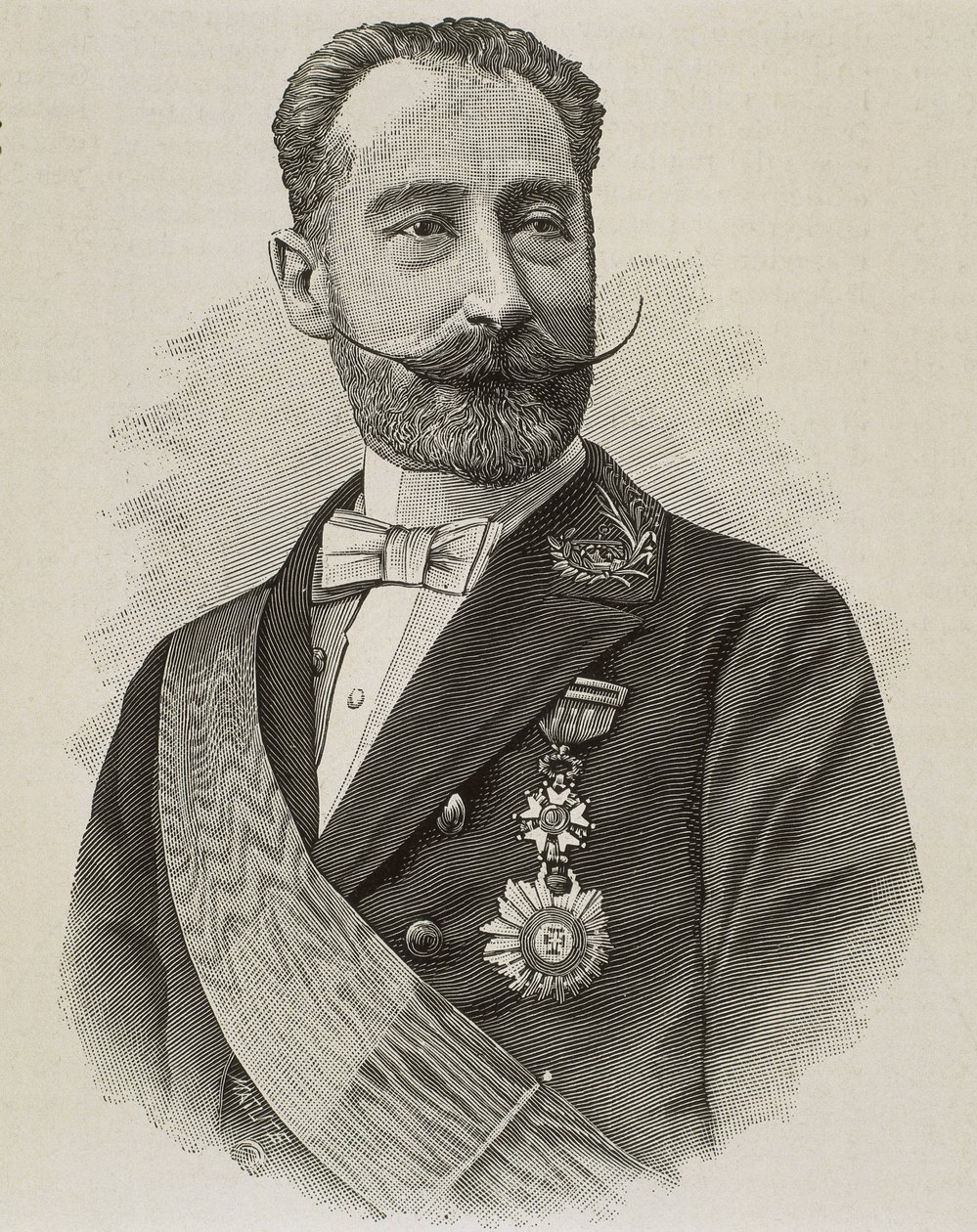 萨尔瓦多-罗德里甘内斯，阿莫斯（1845-1922 年）。西班牙政治家和工程师。雕刻。 作者 艺术家未知