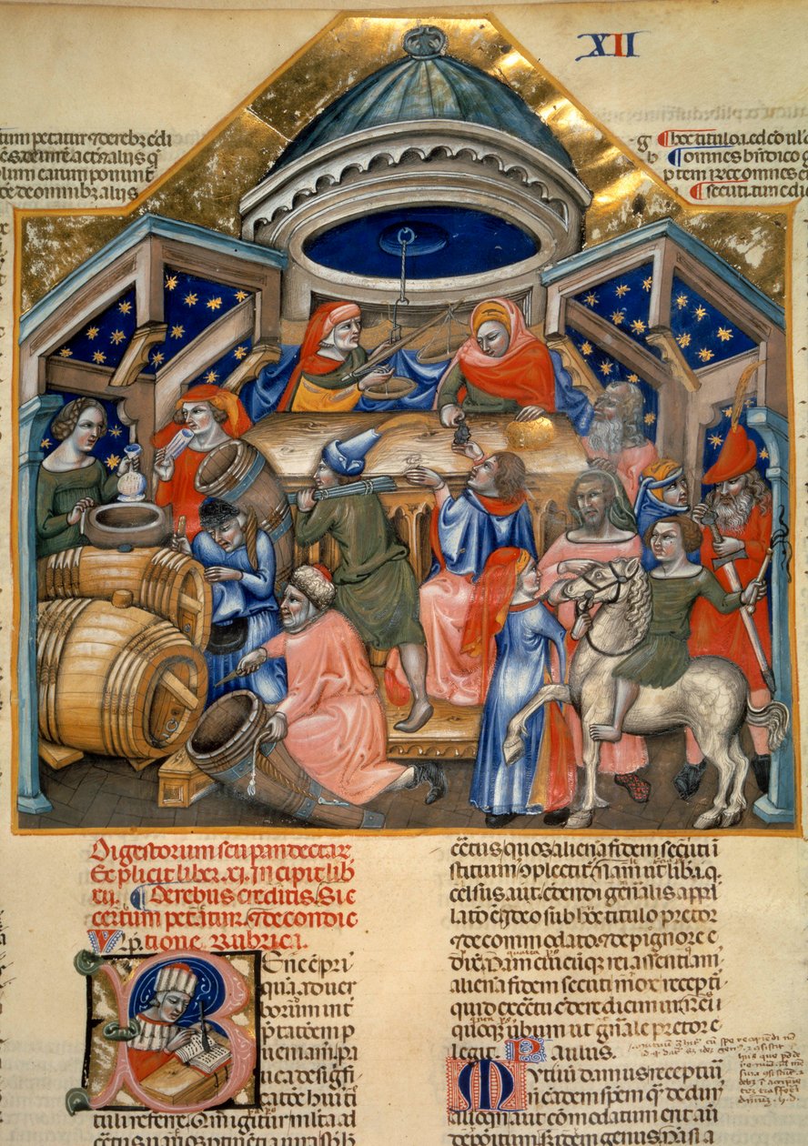 博洛尼亚的购物生活场景。微型（缩影） 作者 艺术家未知