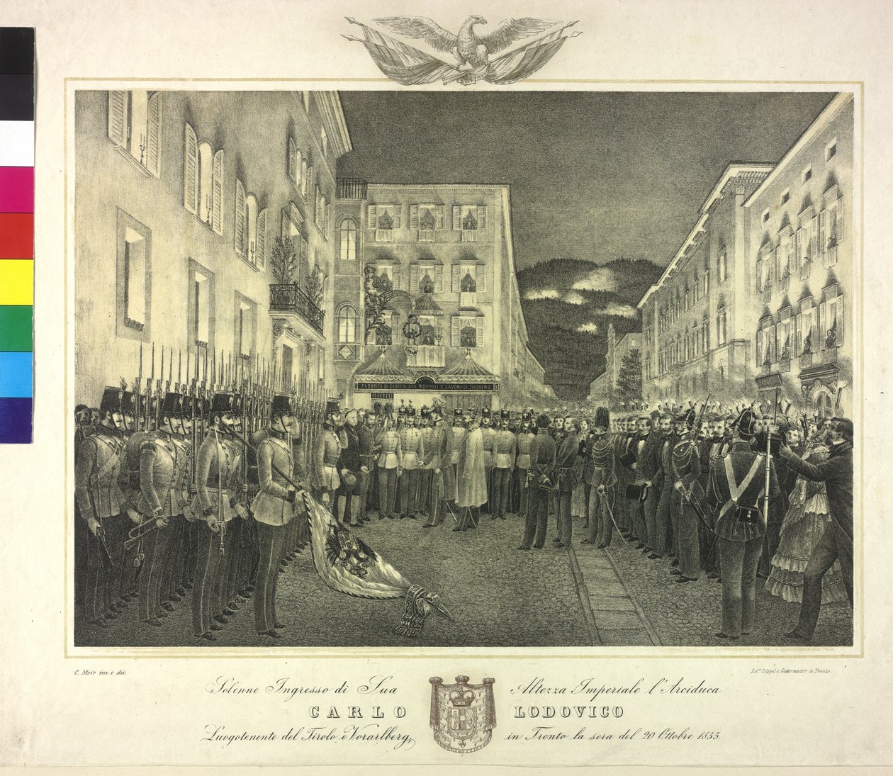 1855 年 10 月 20 日在特伦托隆重接待卡尔-路德维希大公 作者 艺术家未知