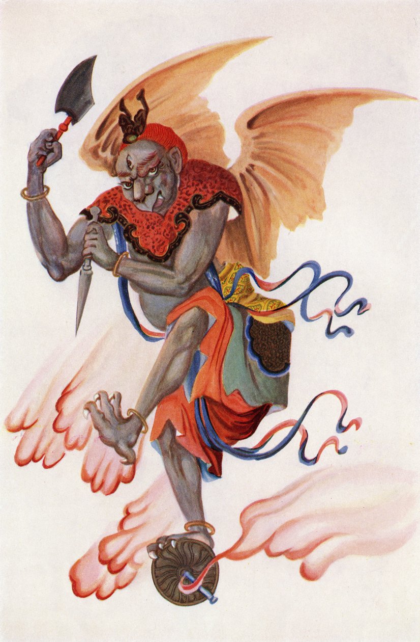 雷神》，选自 Donald A. Mackenzie（1873-1936 年）所著的《中国和日本的神话》，约 1915 年出版（彩色石印本） 作者 艺术家未知