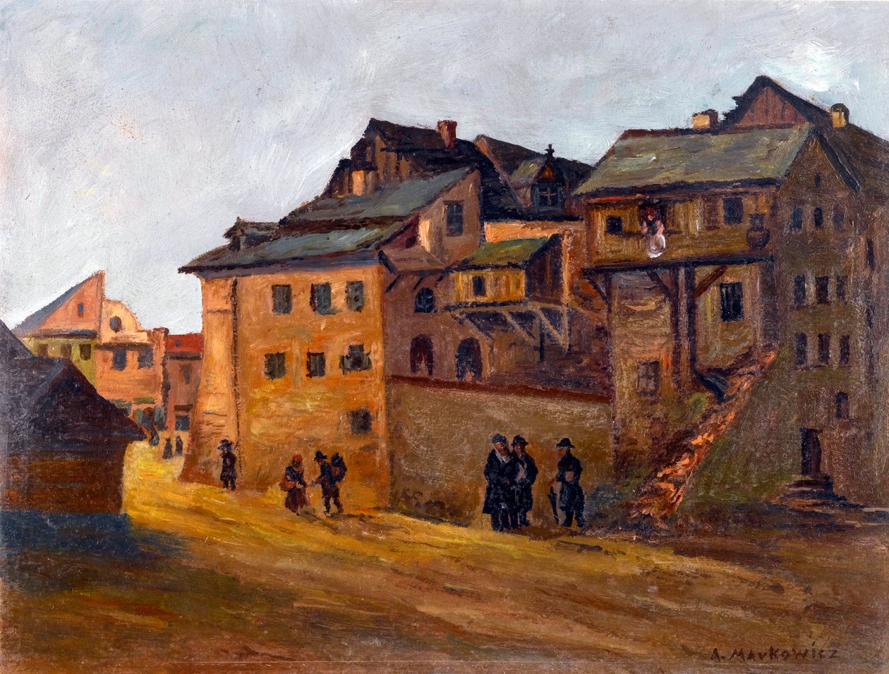 “波兰克拉科夫犹太区景观”，阿图尔马科维奇 (Markowicz)（1872-1934 年）创作的克拉科夫犹太区， - 布面油画，21x27.5 - 私人收藏 作者 阿图尔·马科维茨