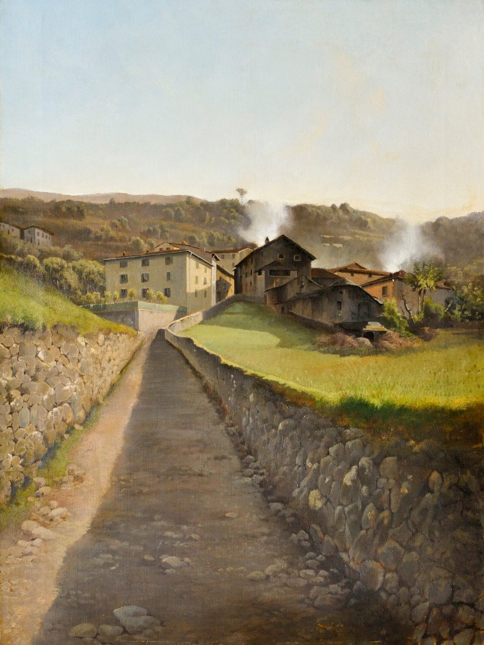有道路和房屋的村庄，约 85 年（布面油画） 作者 阿图罗·法尔迪