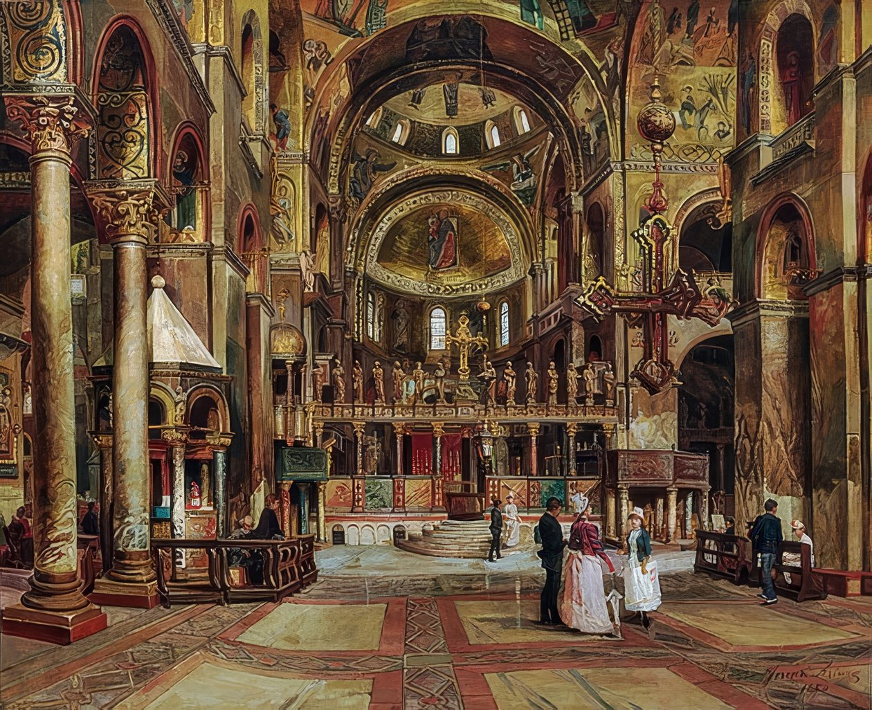 威尼斯圣马可大教堂（Basilica di San Marco）内部。 1886年 作者 阿图罗·法拉利（Arturo Ferrari）