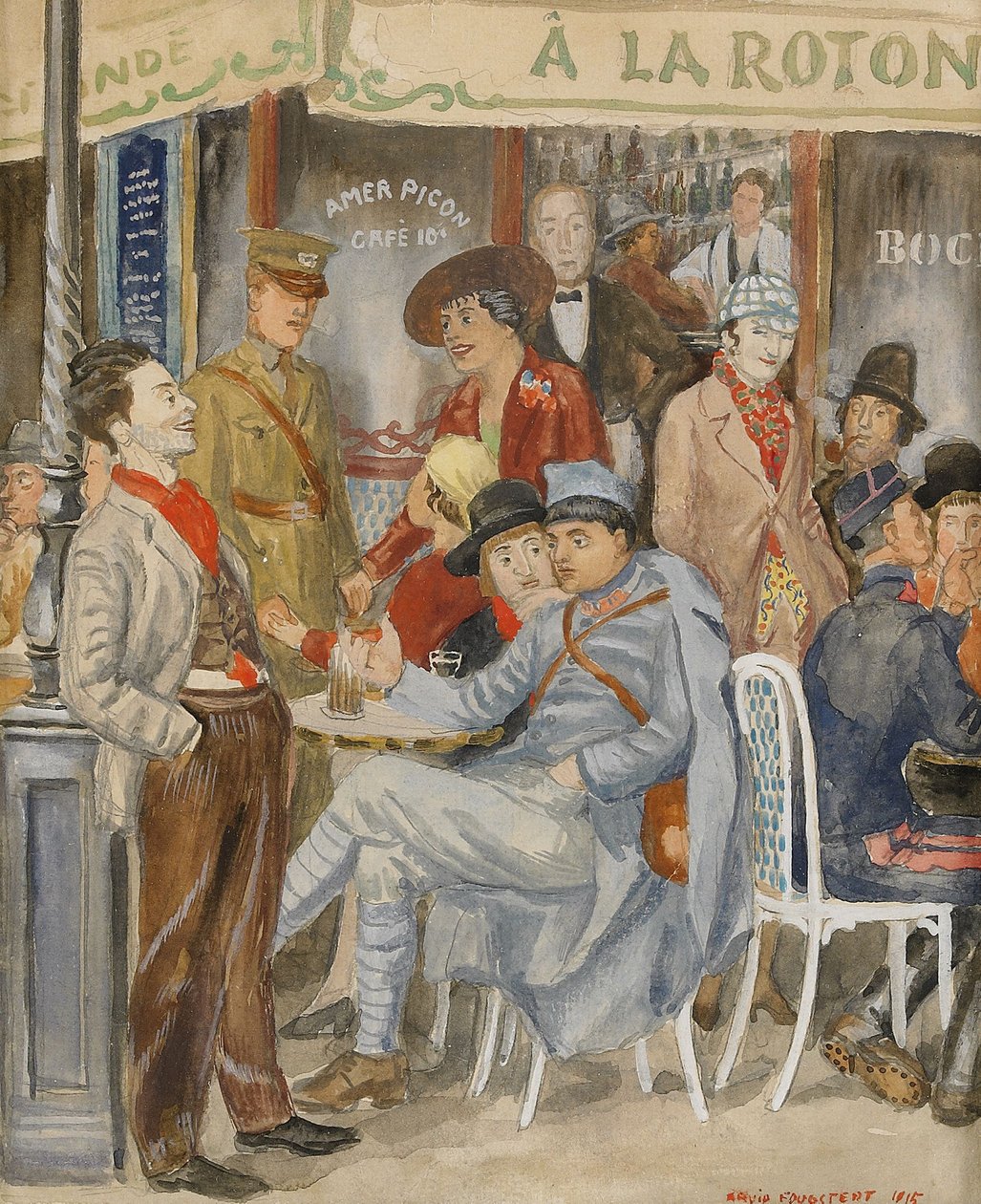 节日期间的La Rotonde Moise Kisling咖啡馆，1915年。 作者 阿维德·福格施泰特