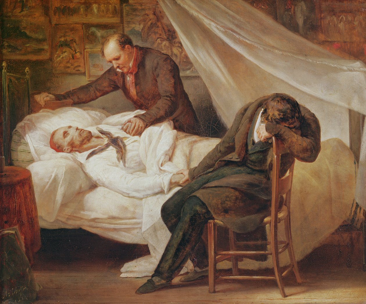 TheodoreGéricault的死亡，与他的朋友Bro de Comeres上校和画家Pierre-Joseph Dedreux-Dorcy，1824年 作者 艾瑞·谢弗（Ary Scheffer）