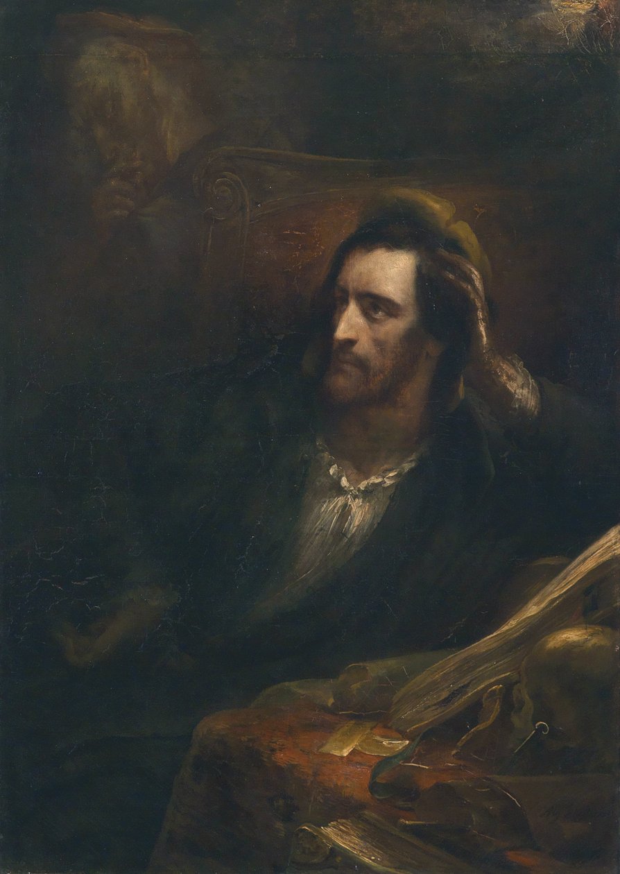 浮士德在他的书房里，右下署名并注明日期为 Ary Scheffer 1831 作者 艾瑞·谢弗（Ary Scheffer）