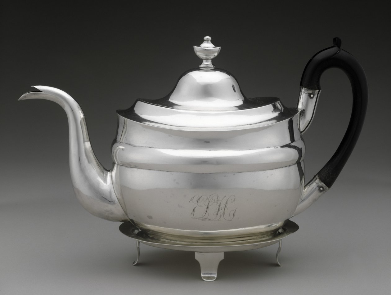带支架的茶壶和盖子c。 1798-1812（银） 作者 阿萨·惠特尼（Asa Whitney）