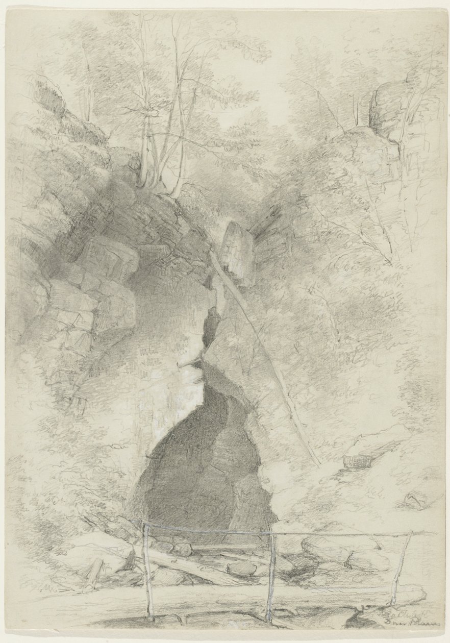 Dover Stone Church，多佛平原，纽约，1847年（灰色纸上的石墨和白色水粉，装在卡上） 作者 阿舍·布朗·杜兰德