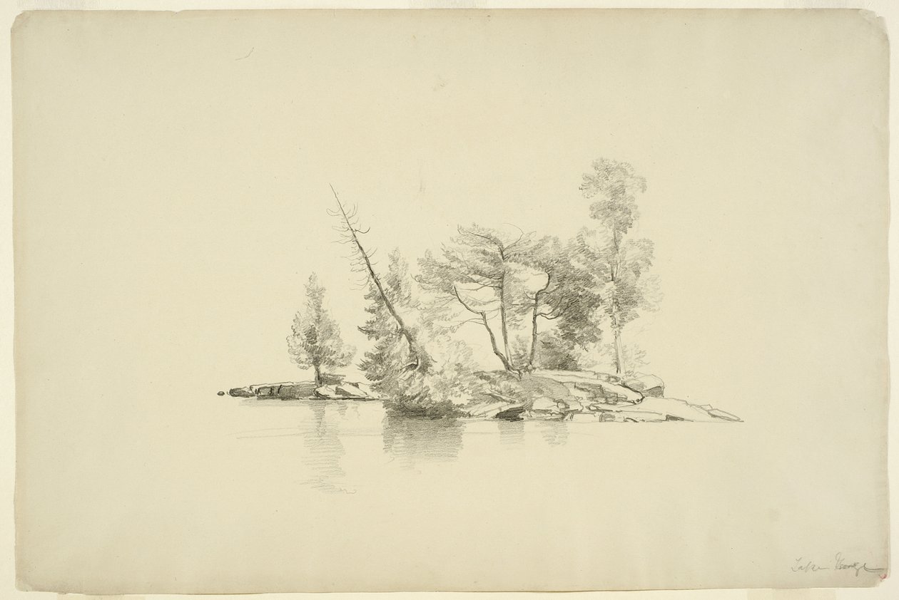 小树岛，1862年，纽约乔治湖（纸上装石墨） 作者 阿舍·布朗·杜兰德