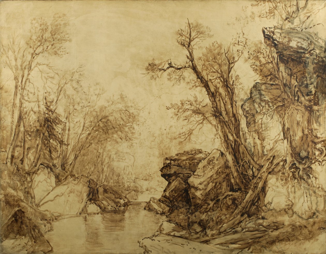 棕褐色景观：布鲁克林的树木，1854年（乌贼墨油画布） 作者 阿舍·布朗·杜兰德