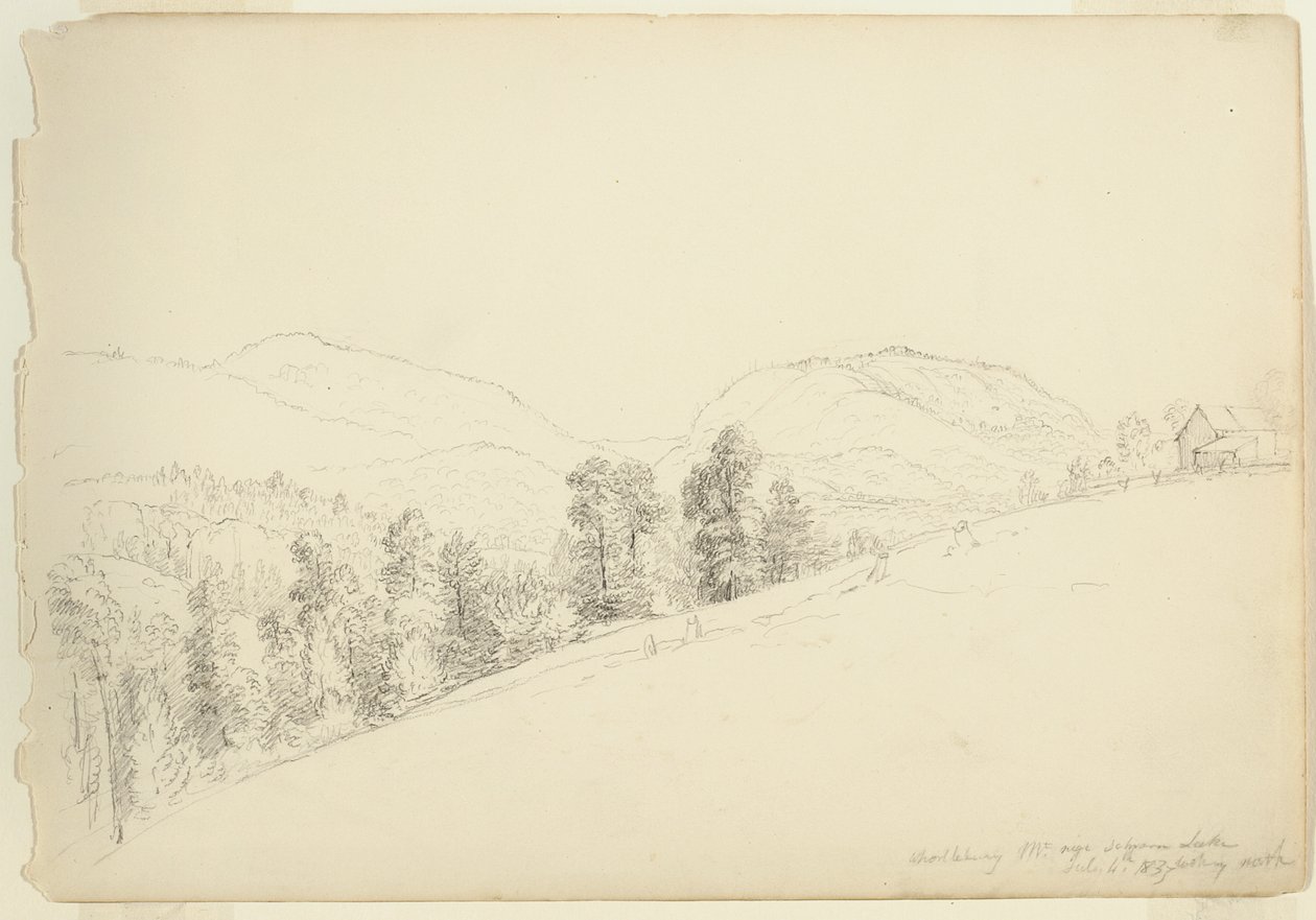 Whorllebury [] 1837年纽约Schroon湖附近的山（纸上石墨） 作者 阿舍·布朗·杜兰德
