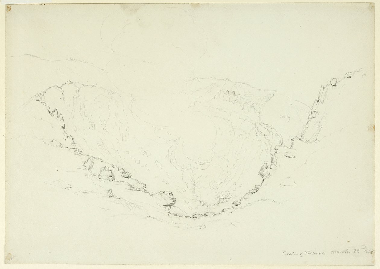 山的火山口维苏威火山，意大利那不勒斯，1841年（纸上石墨） 作者 阿舍·布朗·杜兰德