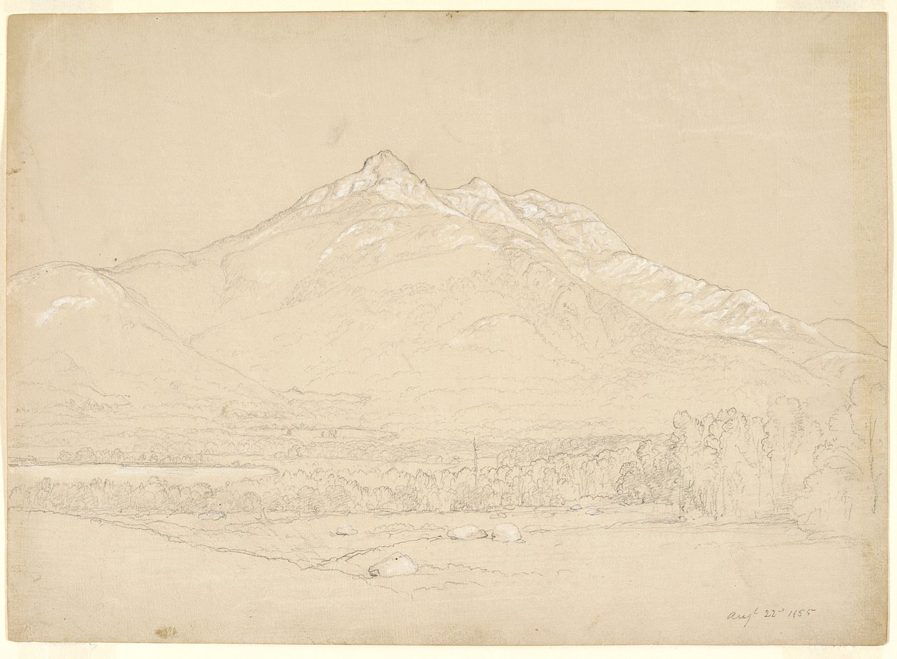 新罕布什尔州的Chocorua山，1855年（准备好的米色纸上的石墨和白水粉） 作者 阿舍·布朗·杜兰德