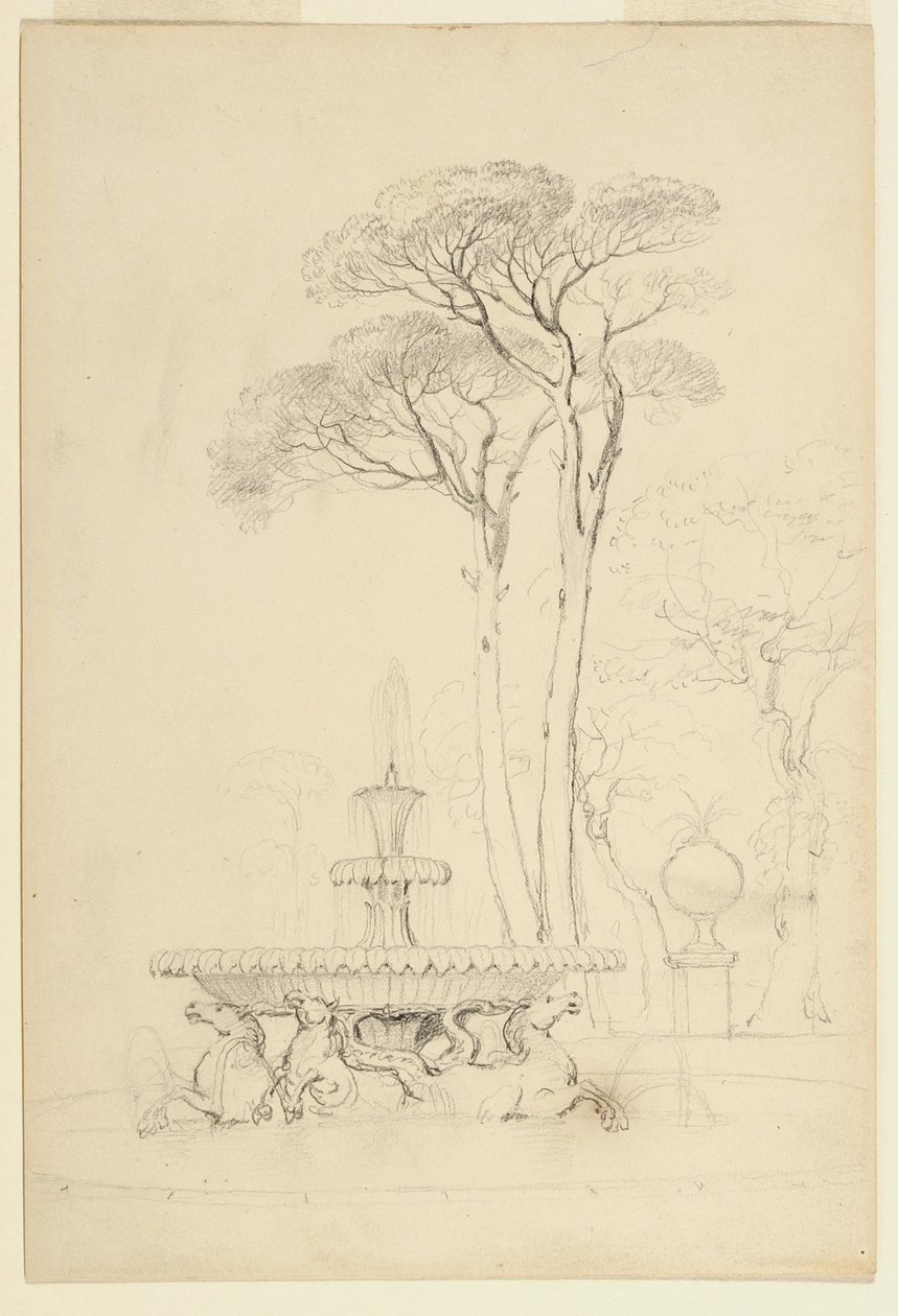 海景喷泉-Fontana de&39;Cavalli Marini的视图由Cristoforo Unterberger，1791-在Borghese花园，罗马，意大利，1841年（石墨在纸上） 作者 阿舍·布朗·杜兰德