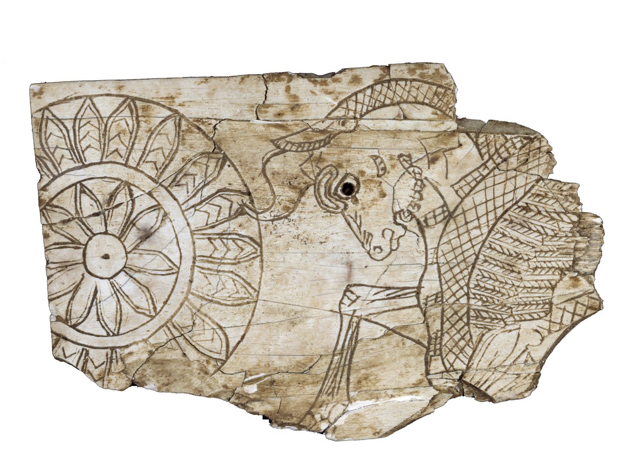 斑块片段描绘从Nimrud，伊拉克，公元前8世纪的飞过的公牛 作者 亚述学校