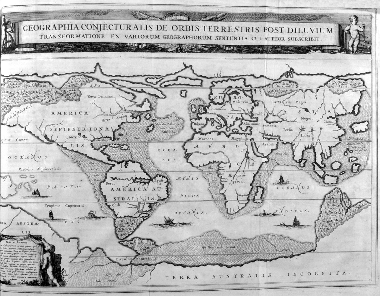 洪水后的世界地理图，1675年 作者 阿塔纳修斯·基歇尔