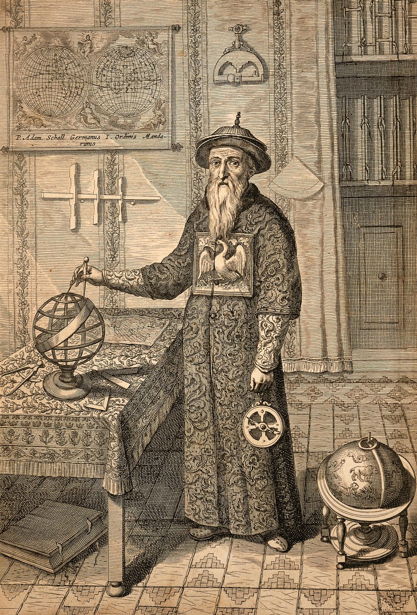 Jesuit Johann Adam Schall von Bell (1591-1666), predecessor of Ferdinand Verbiest, astronomer at the court of the Ming Dynasty in Nanjing, wearing Mandarin costume, from China monumentis 作者 阿塔纳修斯·基歇尔
