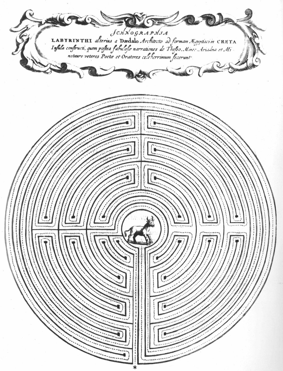 德达鲁斯的迷宫将弥诺陶洛斯包围起来--在阿姆斯特丹阿塔纳西-基尔切里-S.J的《巴别塔》中 作者 阿塔纳修斯·基歇尔