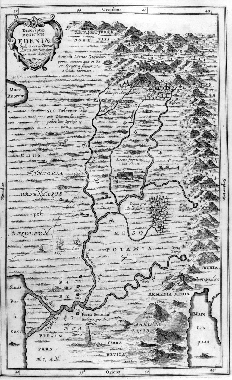 伊甸园地图，1675年 作者 阿塔纳修斯·基歇尔