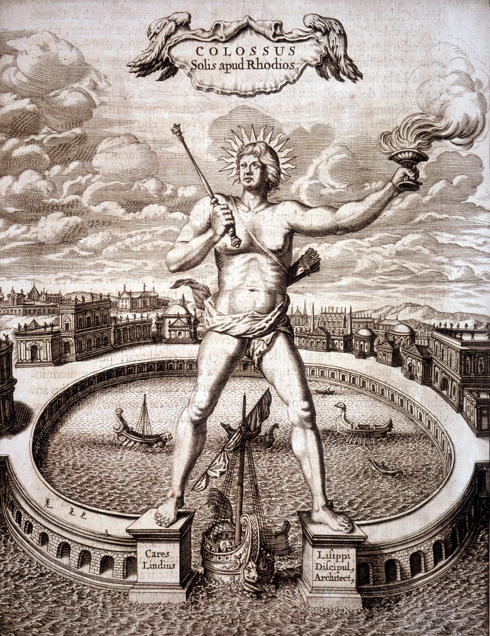 港口入口处的罗得岛巨像（赫利俄斯雕像）。 - 在“Turris Babel”中，Athanasius Kircher（1601-1680），德国东方学家和学者 作者 阿塔纳修斯·基歇尔