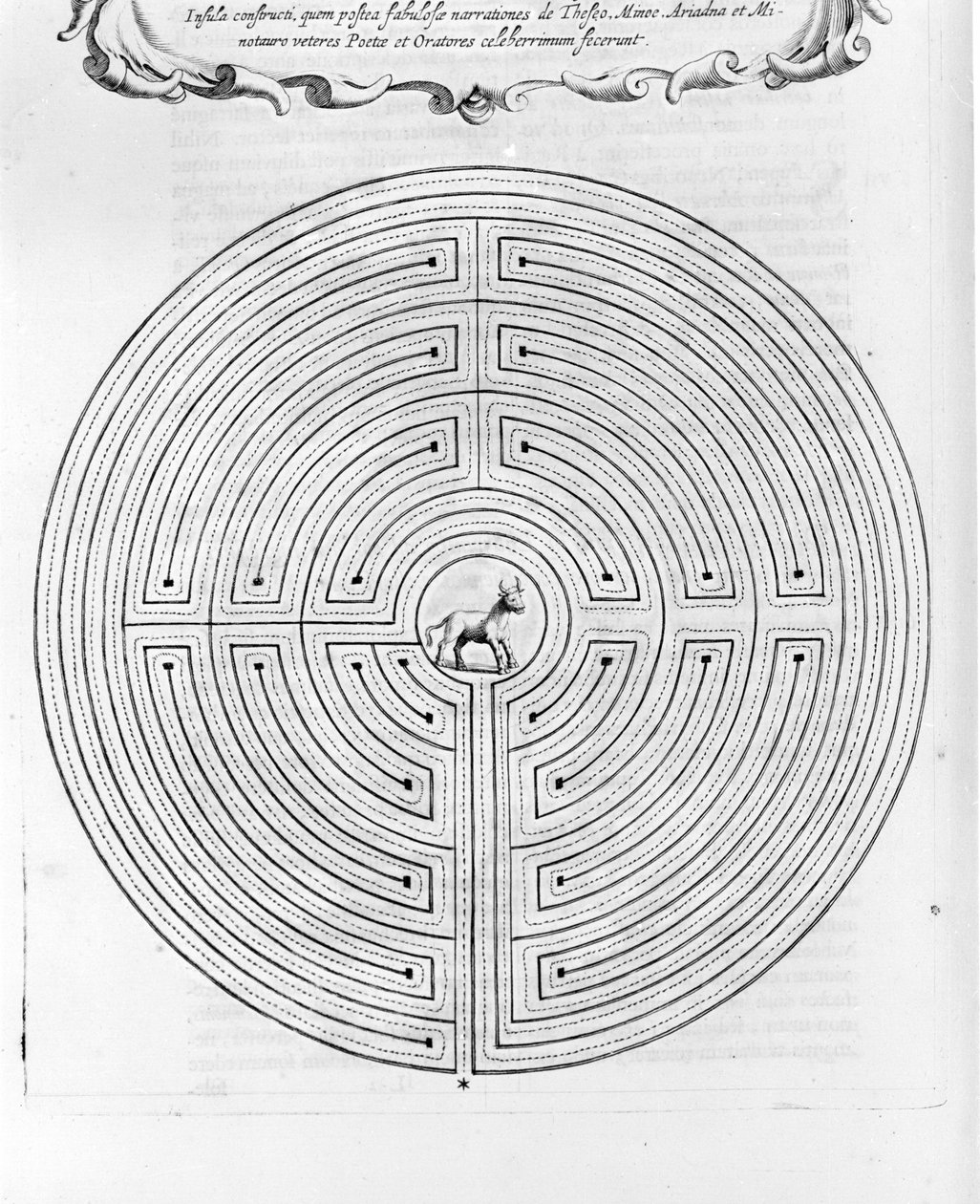 Dedale 设计的 Cnossos 迷宫 - 中心是牛头怪 - Athanase Kircher 的“Turris Babel” - 阿姆斯特丹 作者 阿塔纳修斯·基歇尔