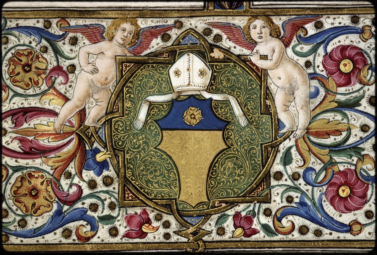 托马斯-詹姆斯（Thomas James）的密教：专员徽章的细节："Or, on a chief a rose or"。 作者 Attavante degli Attavanti
