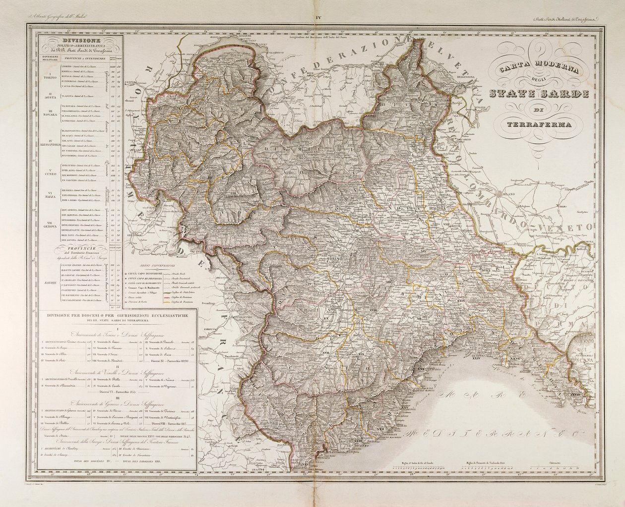 大陆上的撒丁岛州。Attilio Zuccagni-Orlandini 绘制的地图，摘自佛罗伦萨《意大利各州地理地图集》，铜版雕刻 作者 阿提利奥·祖卡尼·奥兰迪尼