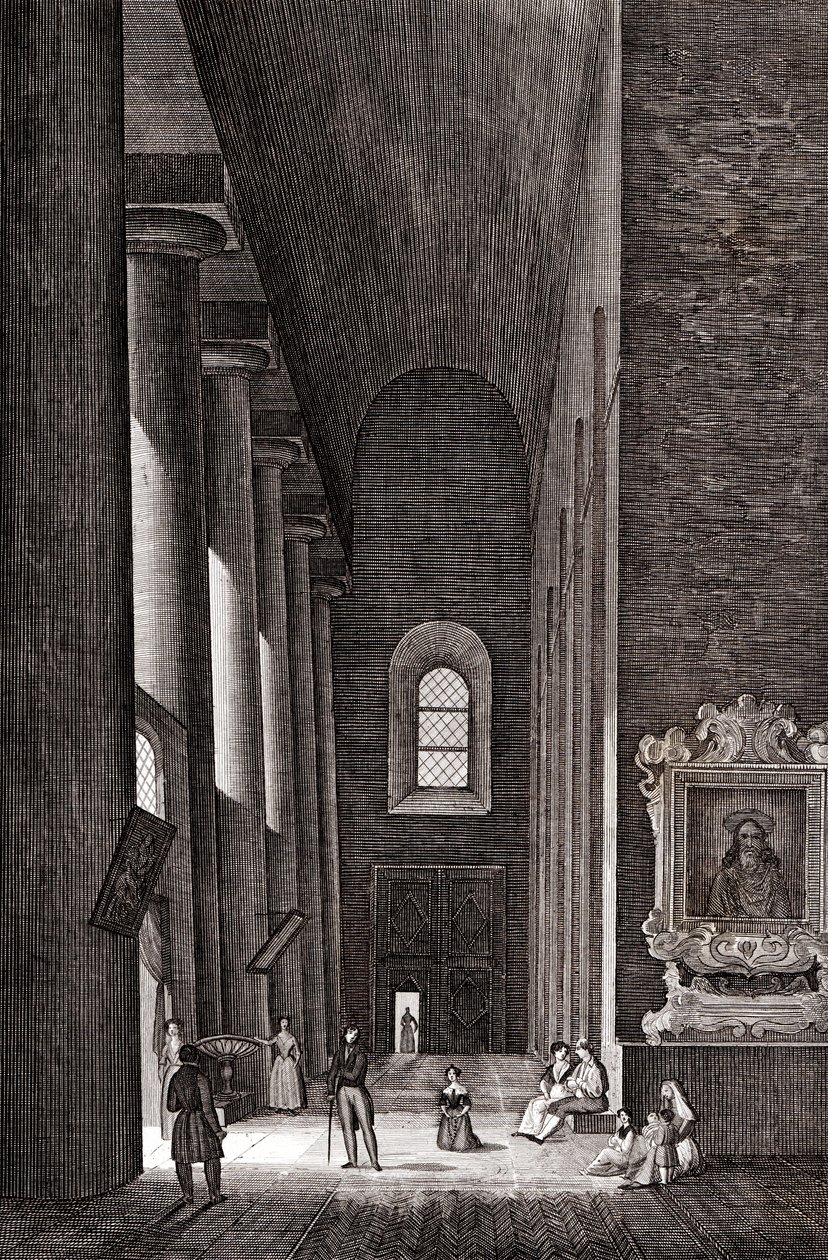 意大利西西里岛锡拉丘兹 Nativita di Maria Santissima 大教堂的侧过道，铜雕刻，约 19x29 厘米 作者 阿提利奥·祖卡尼·奥兰迪尼
