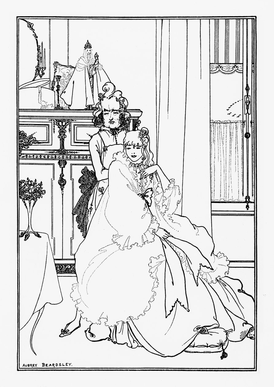 The Coiffing，来自诗歌“The Barlad of a Barber”，位于&39;The Savoy&39;，1896年 作者 奥布里·比尔兹利
